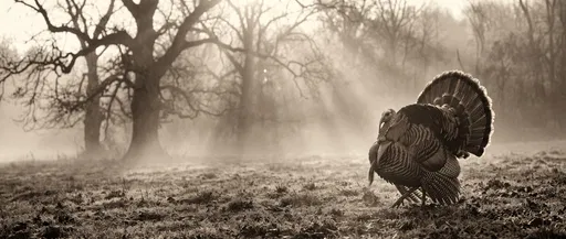 Sepia Wild Turkey in Misty Meadow