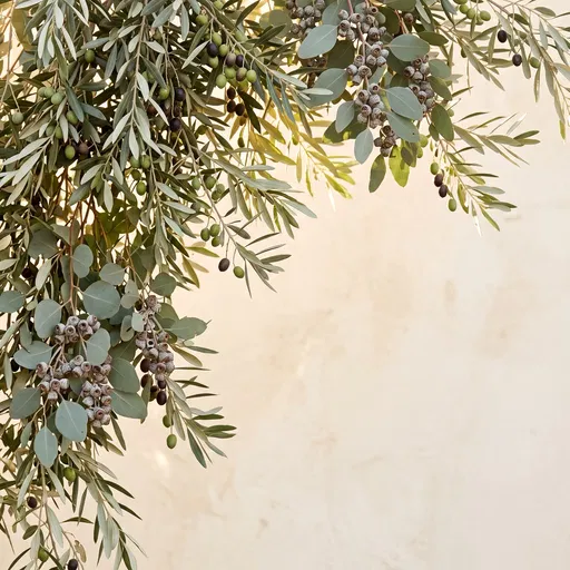 Olive and Eucalyptus Branches on Cream Backdrop