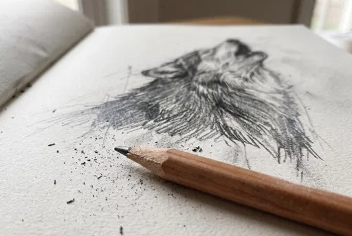 Graphite Wolf Sketch with Wooden Pencil