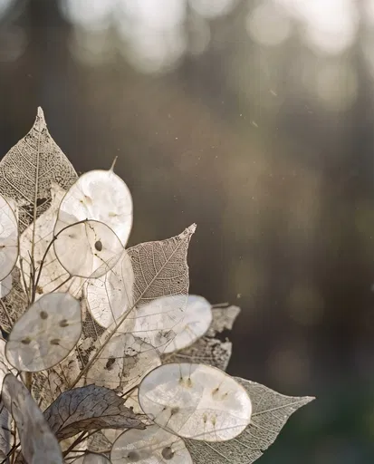 Backlit Skeleton Leaves and Lunaria Pods