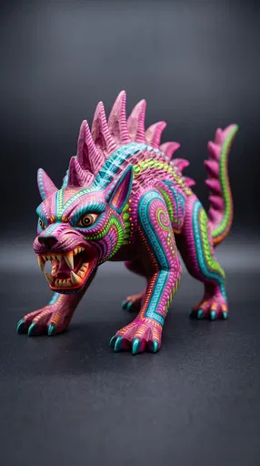 Colorful Alebrije Chupacabra Wooden Sculpture