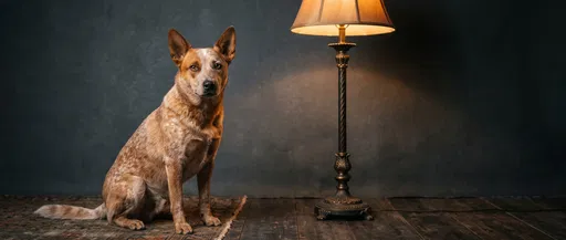 Red Cattle Dog Beside Vintage Lamp
