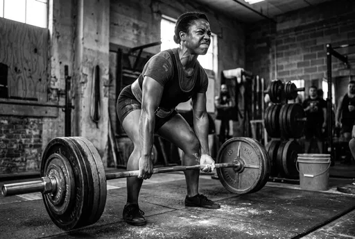 Muscular Woman Performing Heavy Barbell Deadlift