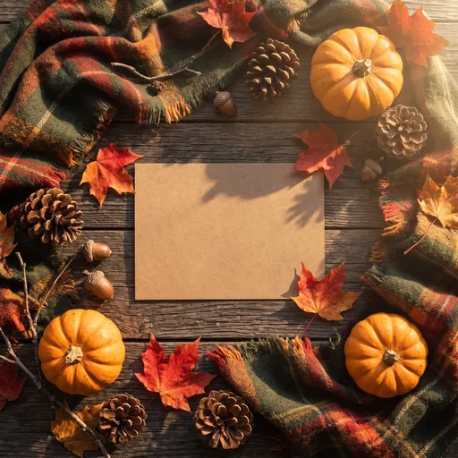 Autumn Flat Lay With Blank Kraft Card