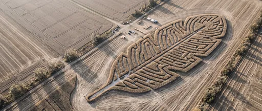 Aerial View of Feather Shaped Field Maze