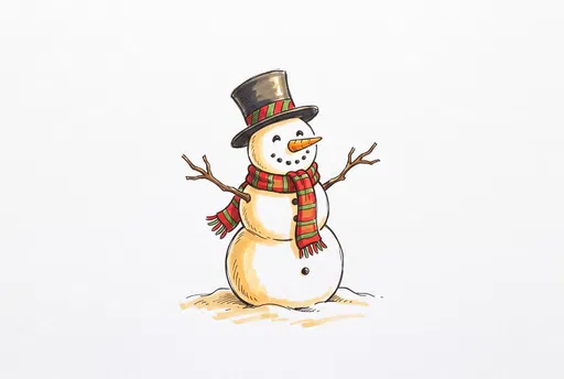 Cheerful Snowman Marker and Ink Drawing