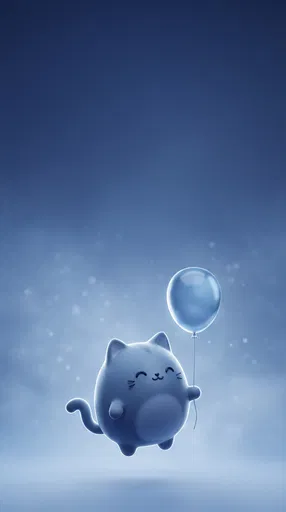 Cute Blue 3D Cat Floating With Balloon