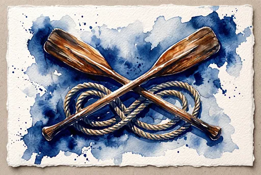 Watercolor Crossed Wooden Oars and Rope