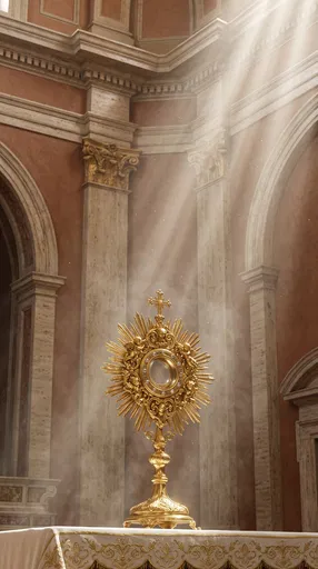 Golden Baroque Monstrance in Sunlit Sanctuary