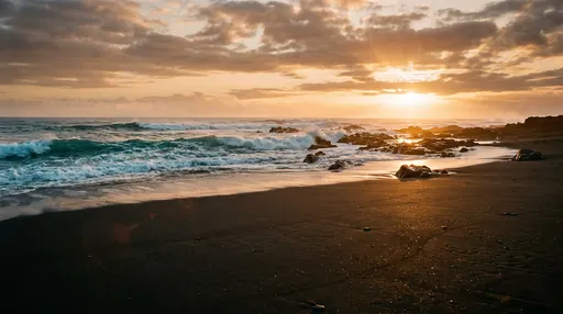 Golden Sunset Over Black Sand Beach