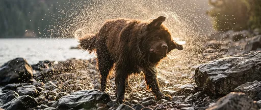 Brown Newfoundland Dog Shaking Off Water