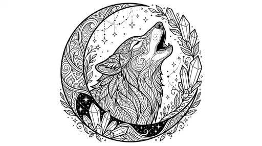 Zentangle Howling Wolf and Moon Coloring Page