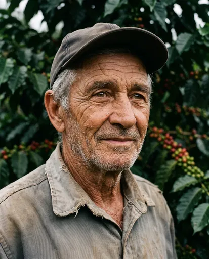 Elderly Coffee Farmer Portrait in Plantation