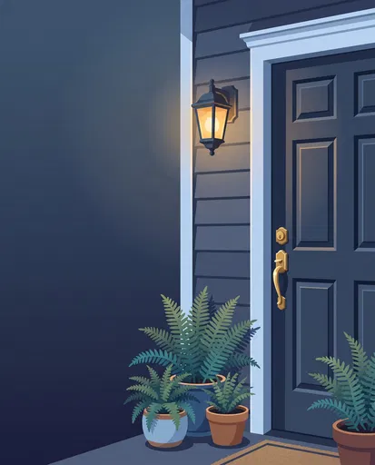 Blue Hour Front Porch Entrance Illustration