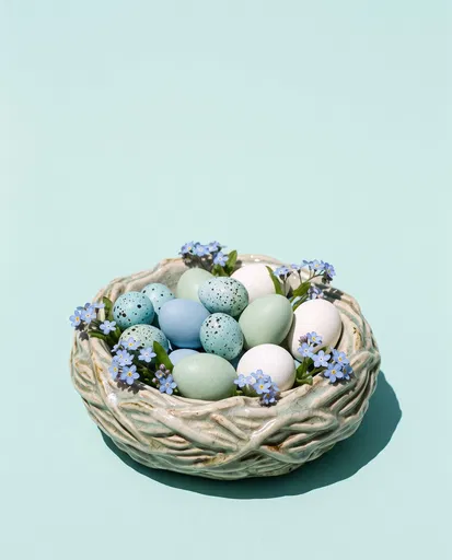 Ceramic Nest Bowl with Pastel Easter Eggs