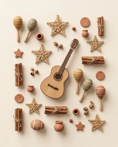 Festive Flat Lay With Guitar and Maracas