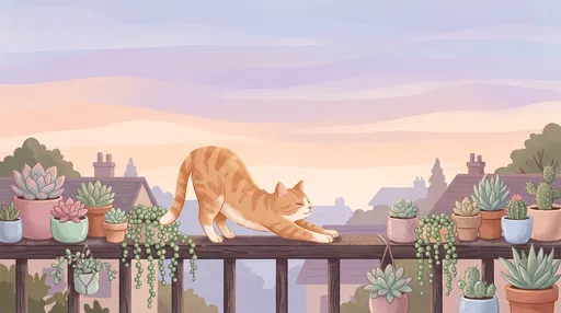 Ginger Cat Stretching on Balcony Railing