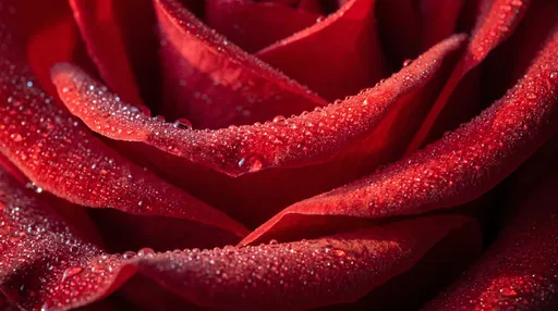 Macro Scarlet Rose Petals With Water Droplets