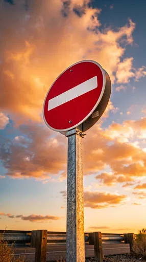 Red No Entry Sign at Sunset
