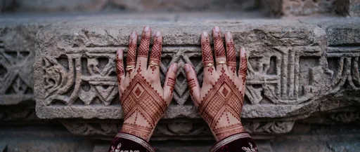 Bridal Hands With Geometric Henna On Stone
