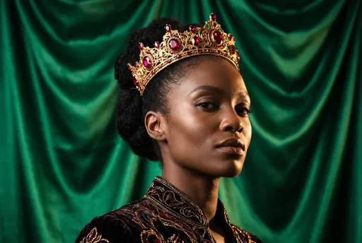 Regal Woman Wearing Gold Ruby Crown