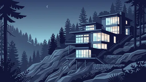 Modern Split-Level Hillside Home at Dusk