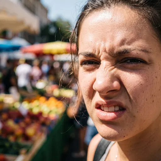 Woman With Disgusted Expression at Market