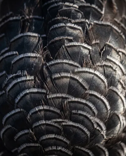 Macro Close-Up of Dark Turkey Feathers