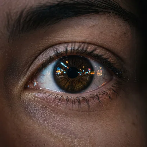 Macro Close-Up of Brown Eye With Reflections
