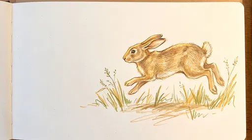 Sketchbook Drawing of Hopping Cottontail Rabbit