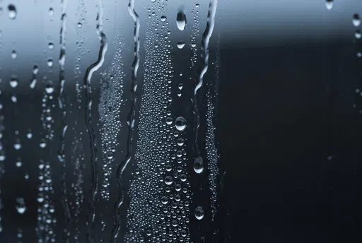 Macro Rain Droplets on Dark Glass
