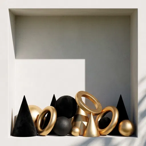 Black and Gold Geometric Shapes in Niche