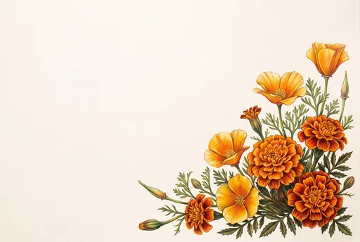 Colored Pencil Marigolds and Poppies