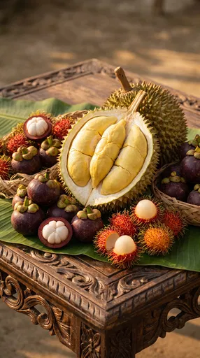 Tropical Fruit Harvest on Carved Table