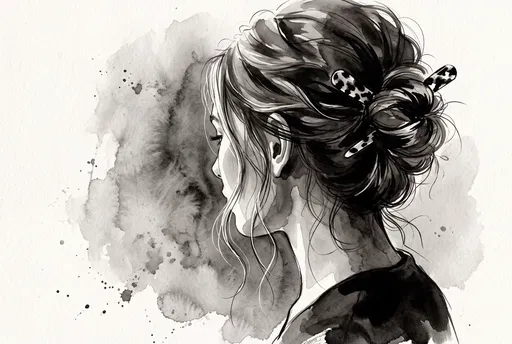 Monochrome Watercolor Illustration of Woman With Updo