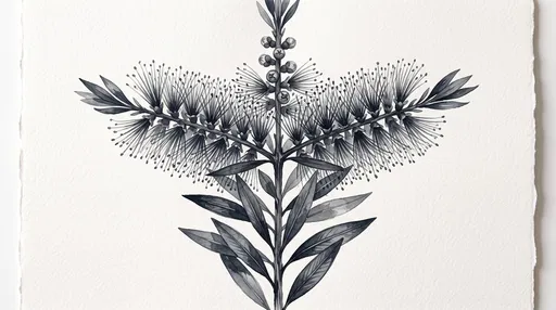 Monochrome Watercolor Bottlebrush Botanical Illustration