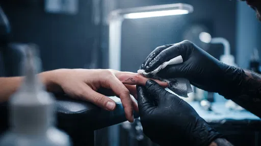 Tattoo Artist Wiping Fresh Finger Tattoo