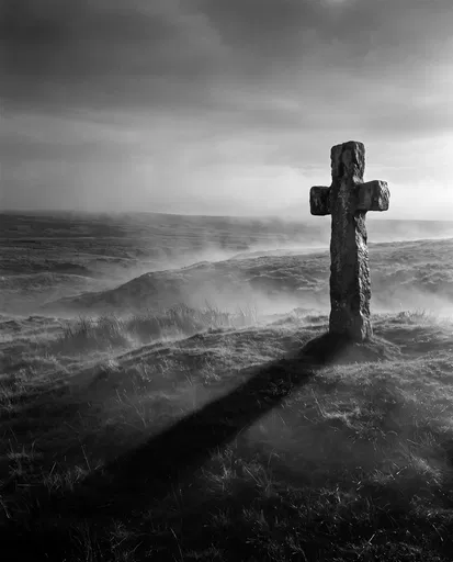 Solitary Stone Cross on Misty Hill