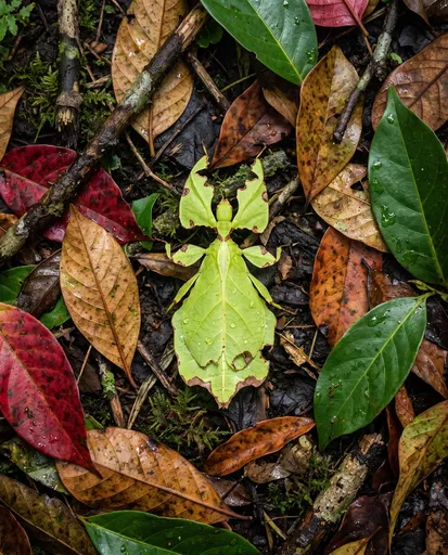 Green Leaf Insect on Forest Floor