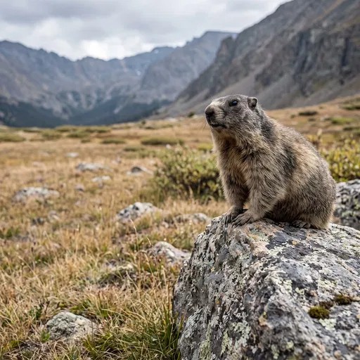 Alpine Marmot Perched on Mountain Boulder