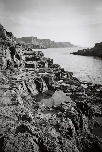 Monochrome Volcanic Coast and Tide Pools
