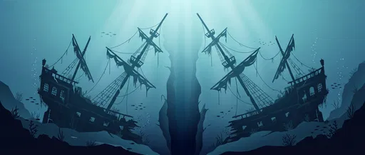 Symmetrical Sunken Pirate Shipwreck Vector