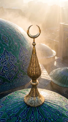 Gilded Mosque Finial in Morning Mist