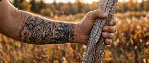 Tanned Forearm With Mountain Tattoo Gripping Post