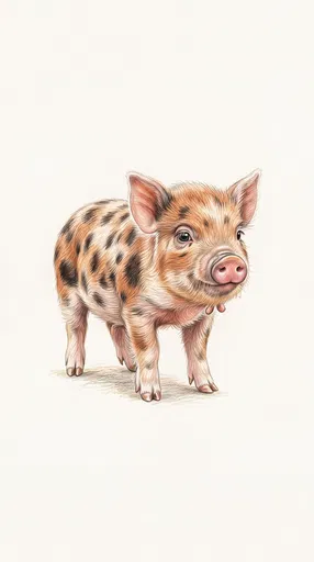 Colored Pencil Drawing of Spotted Kunekune Piglet