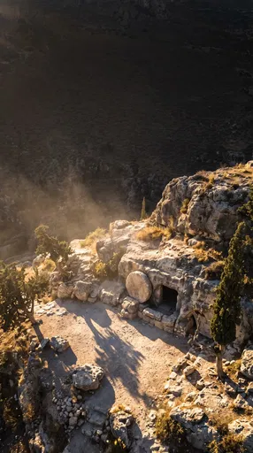 Aerial View of Ancient Cliffside Empty Tomb