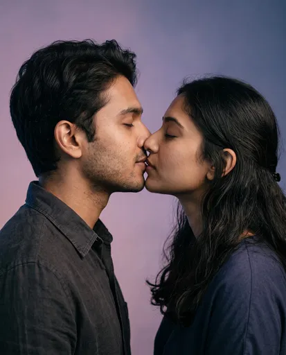 Young South Asian Couple Kissing in Profile