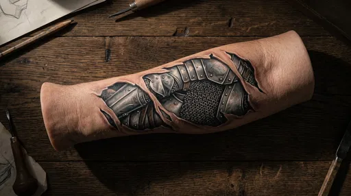 Sculptural Forearm With Medieval Armor Tattoo