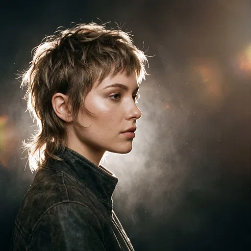 Backlit Woman With Short Mixie Haircut