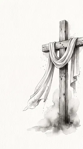 Monochrome Watercolor Cross With Draped Cloth